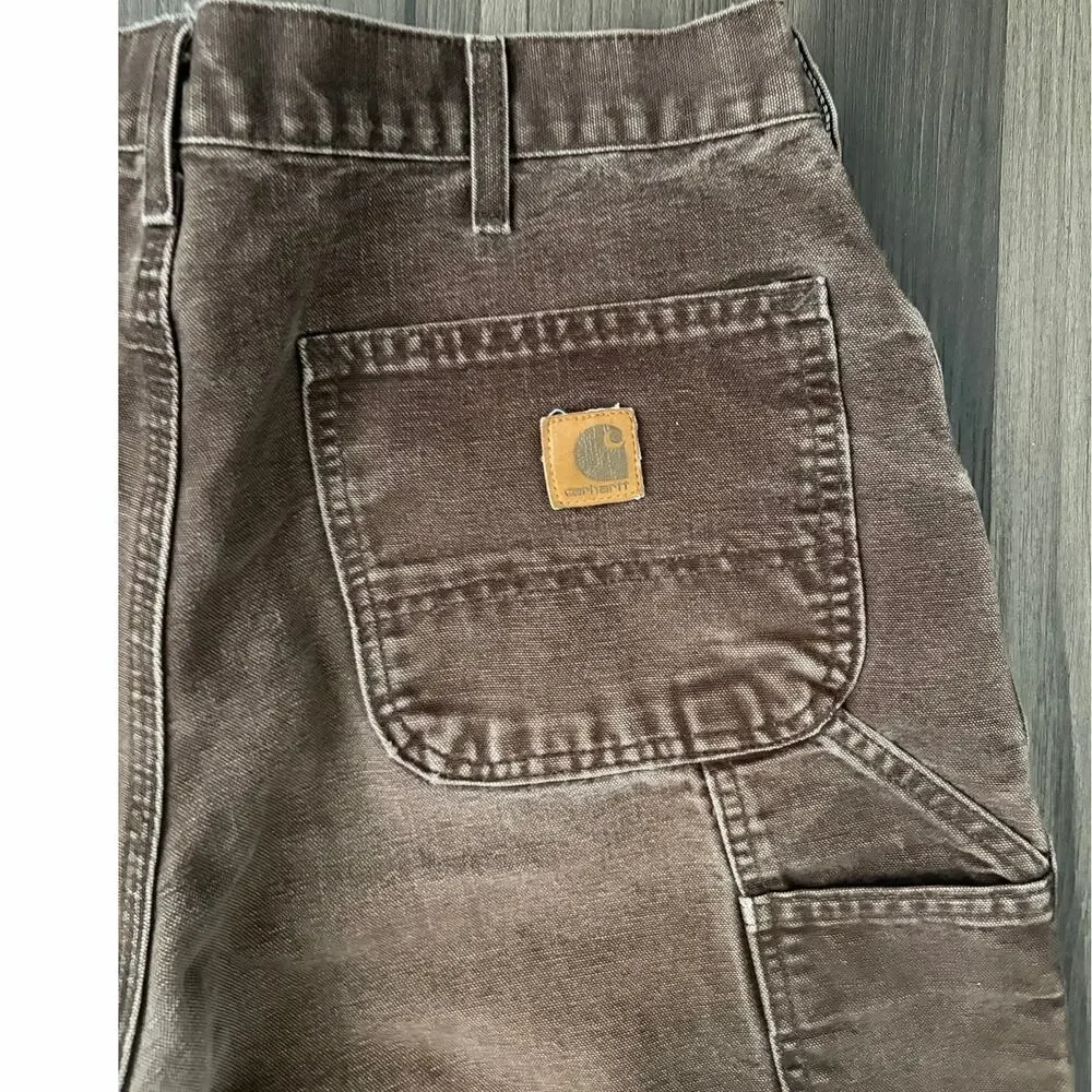 Carhartt thrashed Dungaree fit jeans 34x32 Mens cargo brown distressed workwear